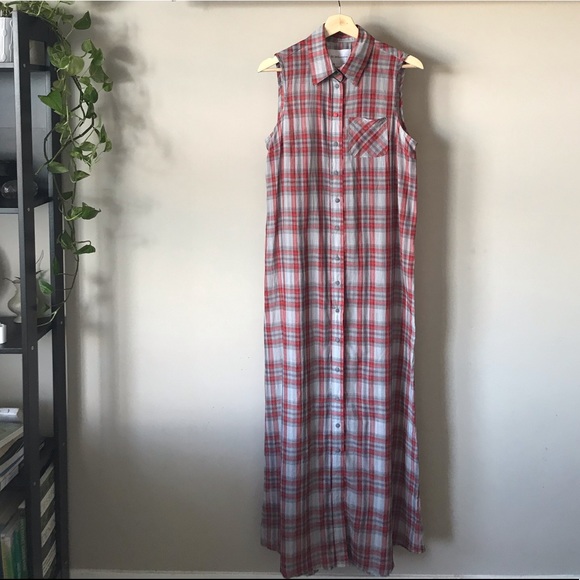 Plaid Button Up Slit Shirt Dress - Picture 2 of 7